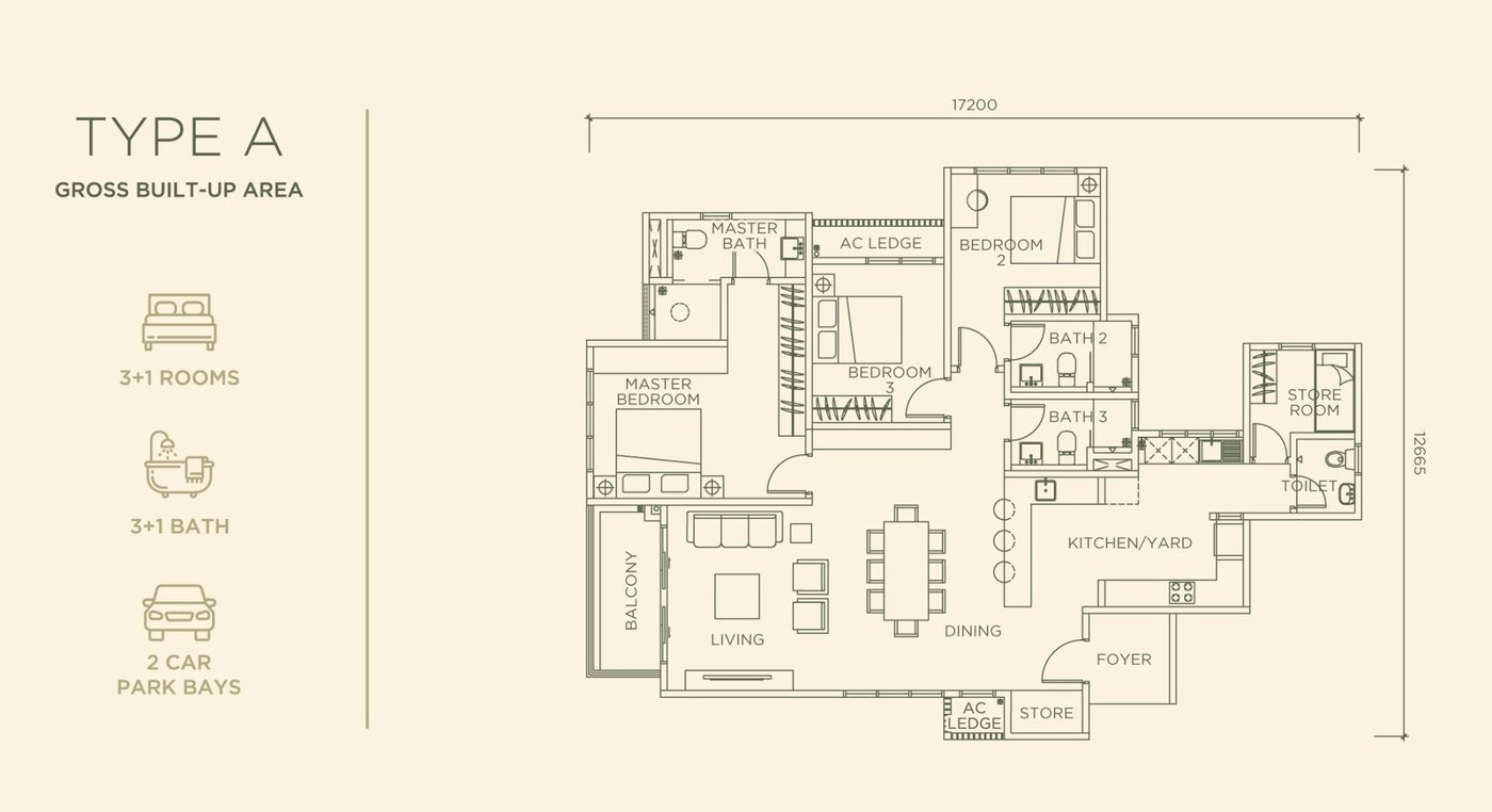 Floor plan, Linari Type A, 1,595 sq ft